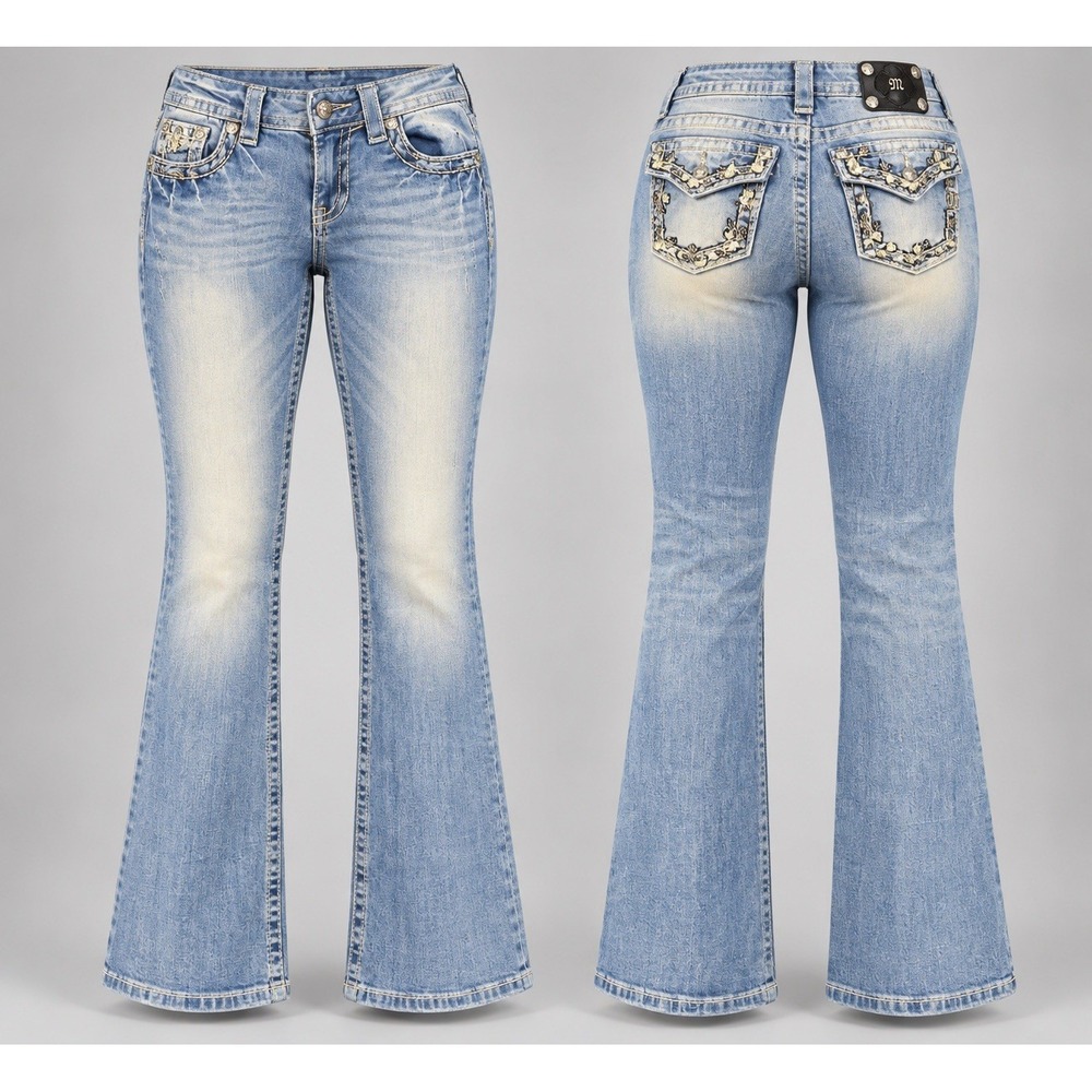 Miss Me jeans Boot womens 27x32 Embellished embroidered floral rhinestones y2k